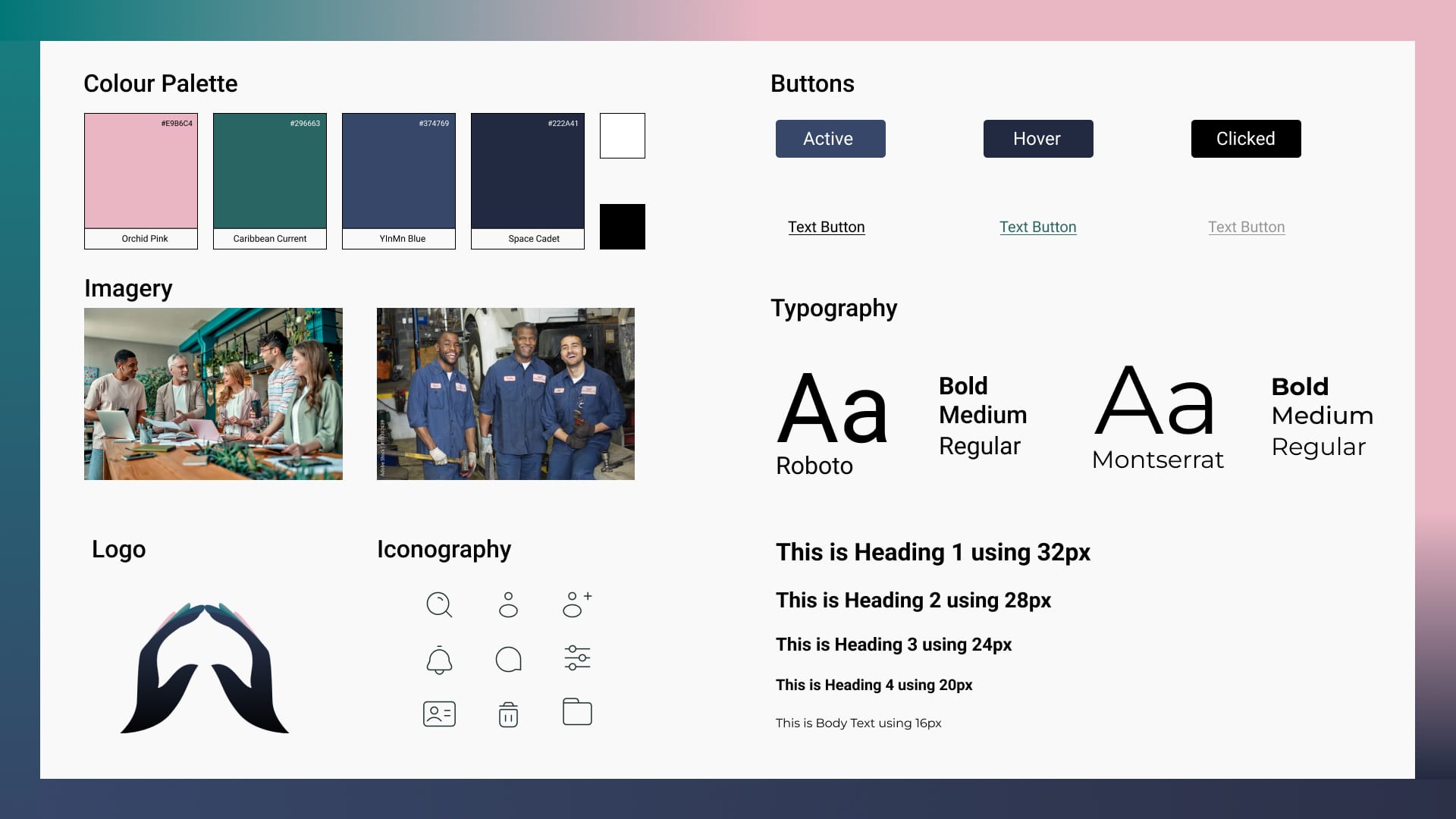 Style tile showing brand colours and typography